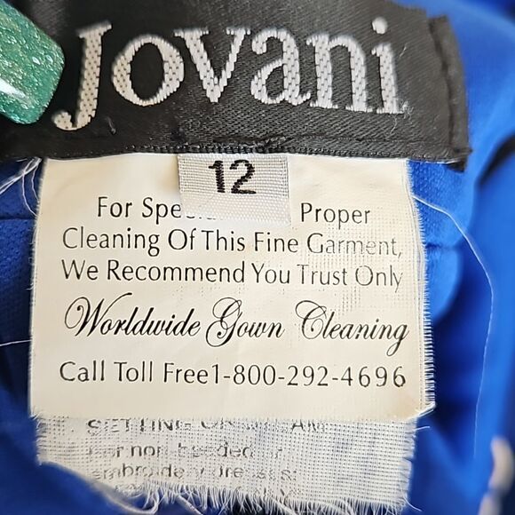 Jovani Rushed Halter Neckline With Faux Pearl Maxi Dress With Side Slit 12 Blue - Picture 9 of 16